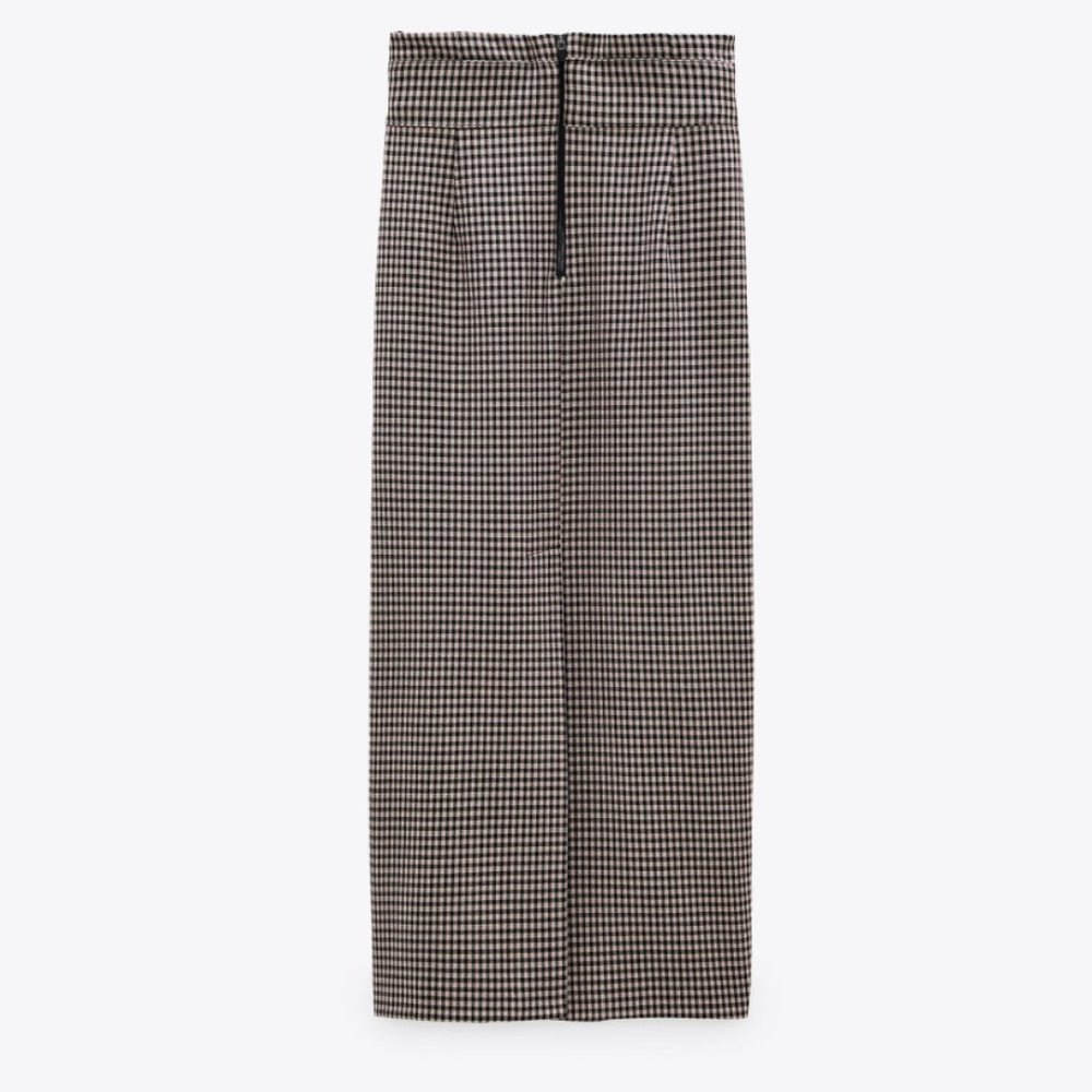 ZARA GINGHAM PLAID STRETCH EXPOSED ZIPPER PENCIL MIDI MAXI SKIRT_5